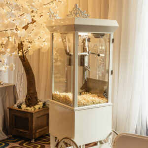 White Popcorn Machine with Cart