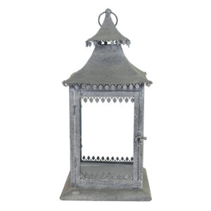 Lantern – Gray Metal With Double Roof