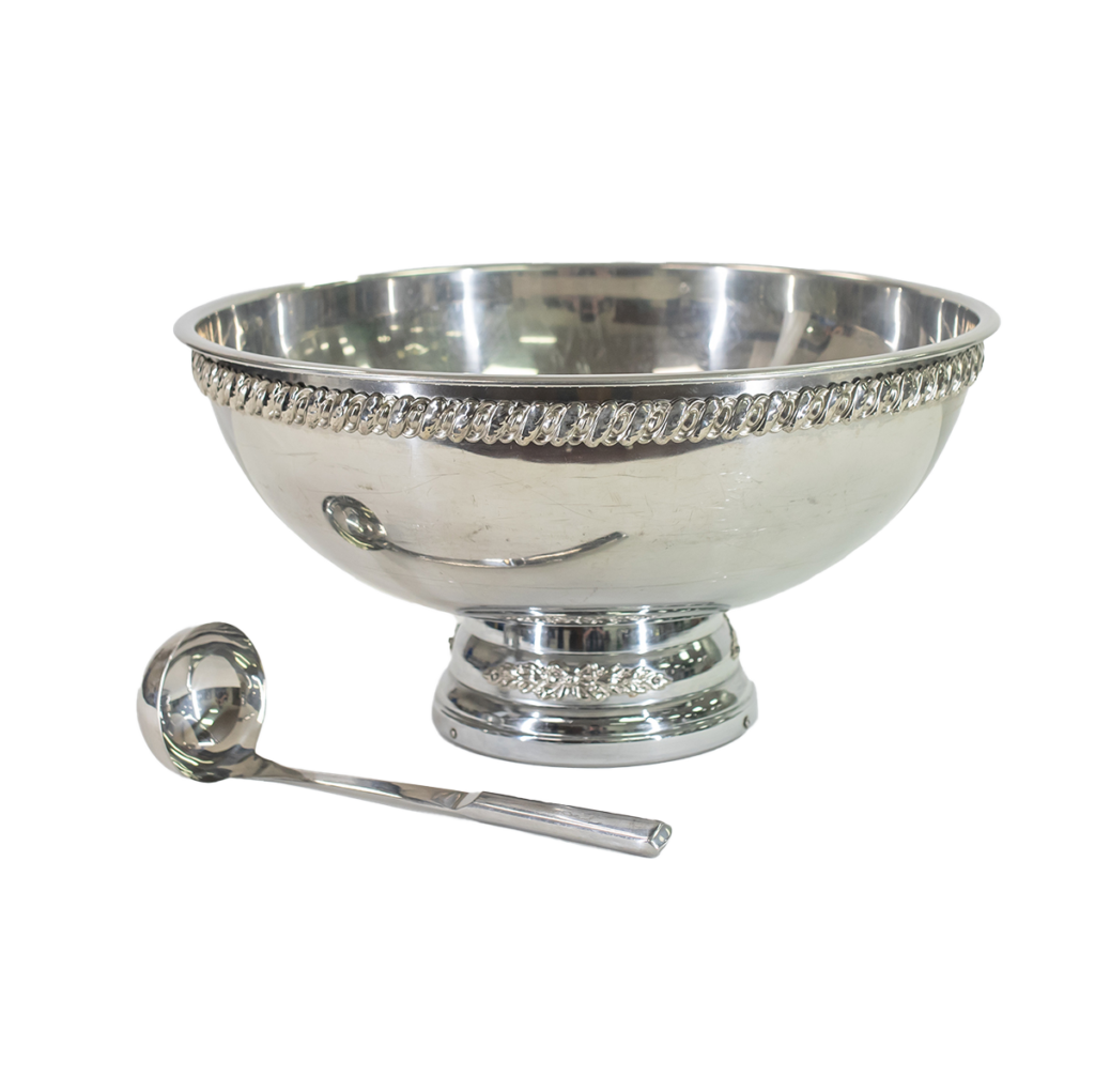 Silver punch bowl with ladle
